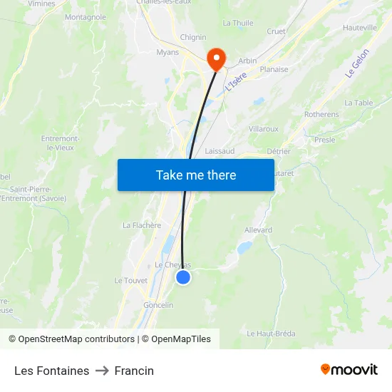 Les Fontaines to Francin map