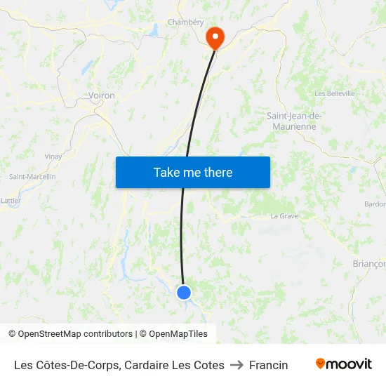 Les Côtes-De-Corps, Cardaire Les Cotes to Francin map