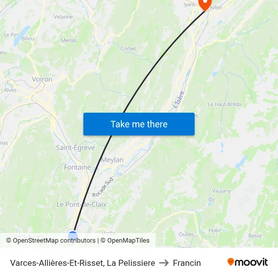 Varces-Allières-Et-Risset, La Pelissiere to Francin map
