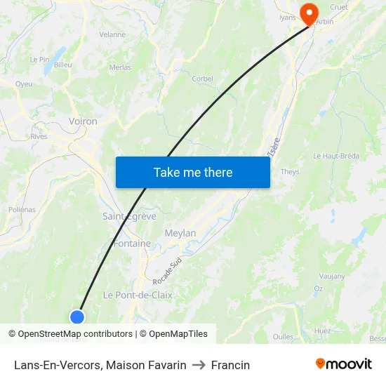 Lans-En-Vercors, Maison Favarin to Francin map