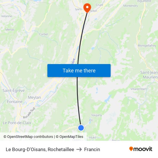 Le Bourg-D'Oisans, Rochetaillee to Francin map