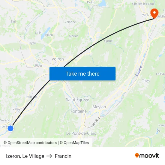 Izeron, Le Village to Francin map