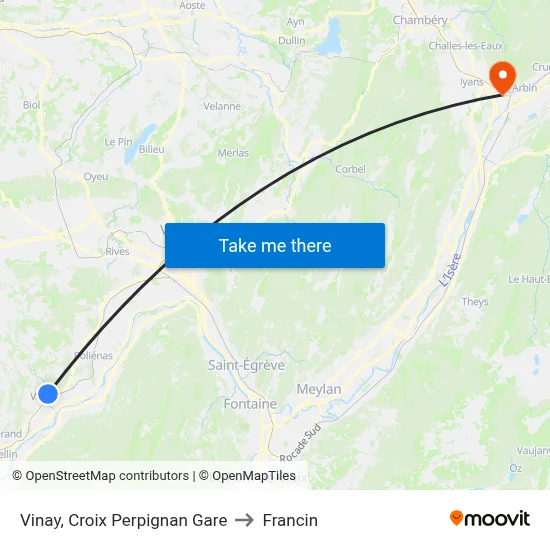 Vinay, Croix Perpignan Gare to Francin map