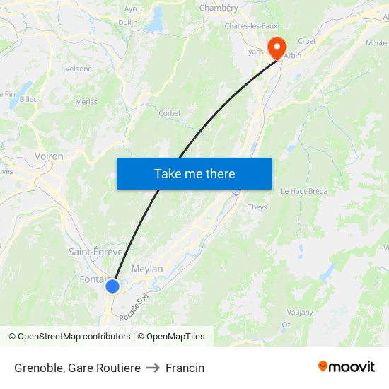 Grenoble, Gare Routiere to Francin map