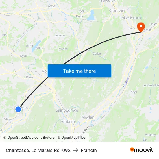 Chantesse, Le Marais Rd1092 to Francin map