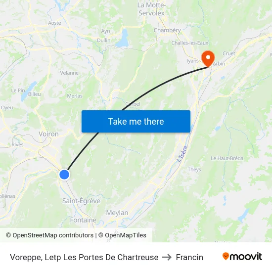 Voreppe, Letp Les Portes De Chartreuse to Francin map