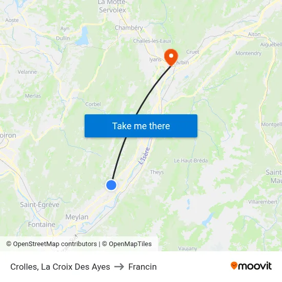 Crolles, La Croix Des Ayes to Francin map