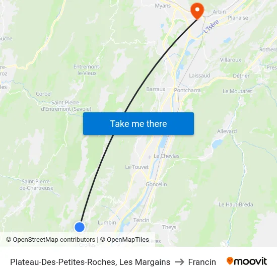 Plateau-Des-Petites-Roches, Les Margains to Francin map