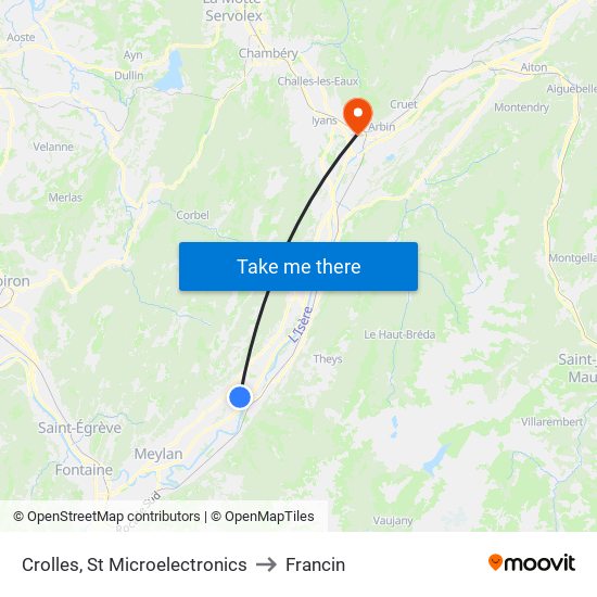 Crolles, St Microelectronics to Francin map