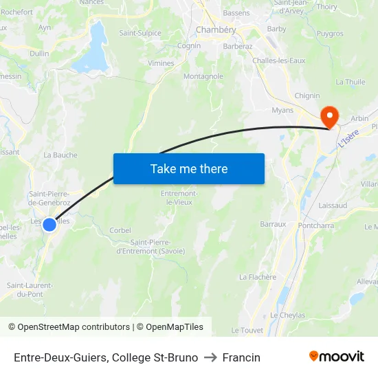Entre-Deux-Guiers, College St-Bruno to Francin map