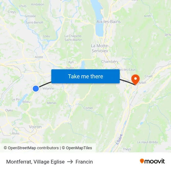 Montferrat, Village Eglise to Francin map