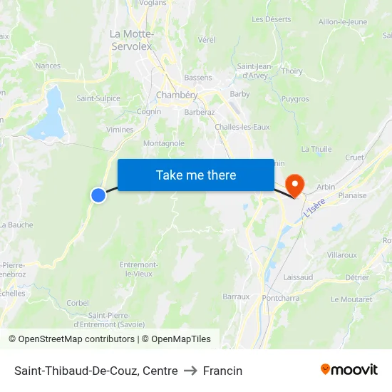 Saint-Thibaud-De-Couz, Centre to Francin map