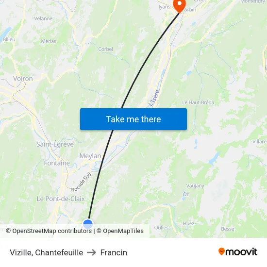 Vizille, Chantefeuille to Francin map