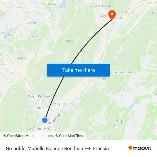 Grenoble, Marielle Franco - Rondeau to Francin map