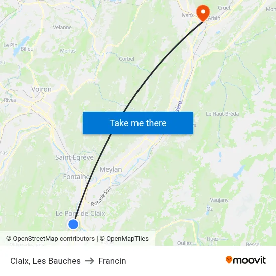 Claix, Les Bauches to Francin map