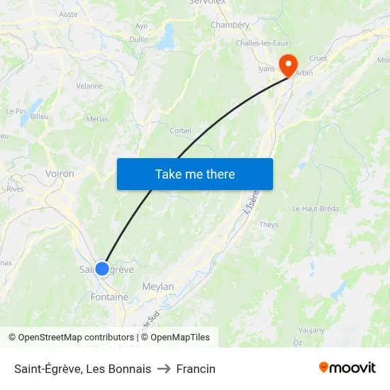 Saint-Égrève, Les Bonnais to Francin map