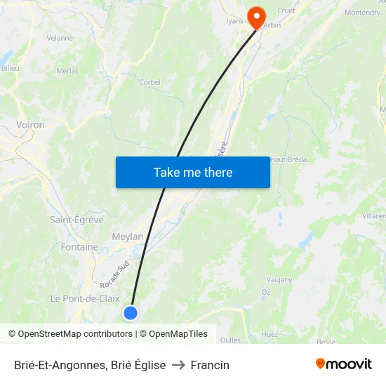 Brié-Et-Angonnes, Brié Église to Francin map