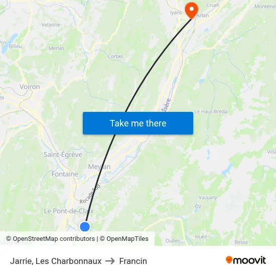 Jarrie, Les Charbonnaux to Francin map