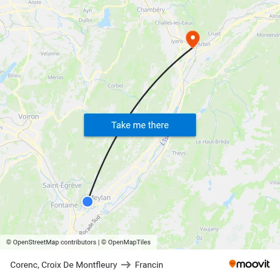 Corenc, Croix De Montfleury to Francin map