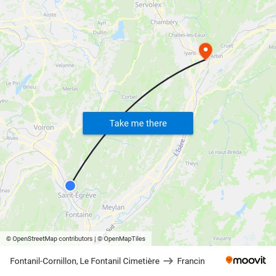 Fontanil-Cornillon, Le Fontanil Cimetière to Francin map