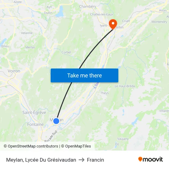 Meylan, Lycée Du Grésivaudan to Francin map