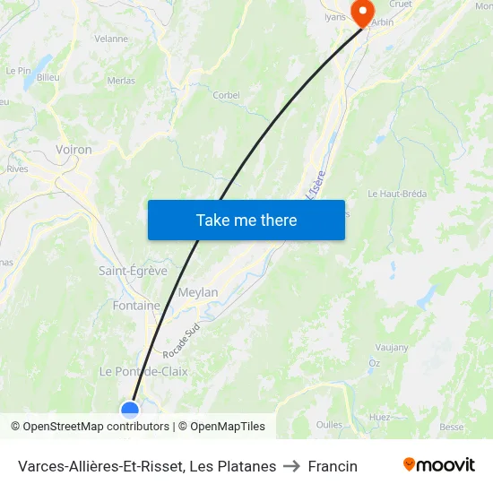 Varces-Allières-Et-Risset, Les Platanes to Francin map
