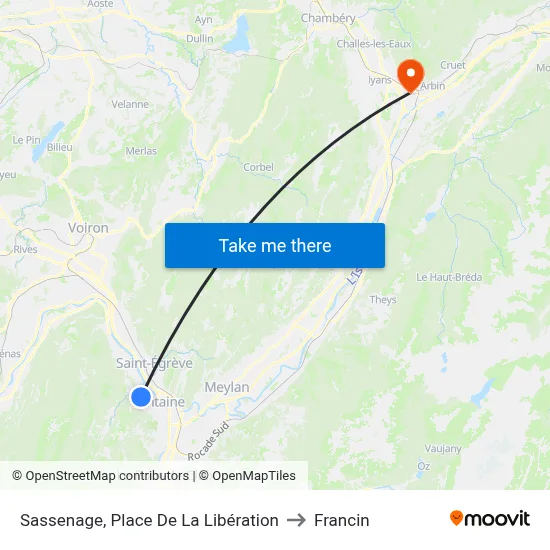 Sassenage, Place De La Libération to Francin map