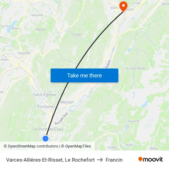Varces-Allières-Et-Risset, Le Rochefort to Francin map