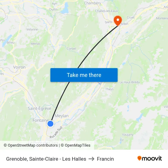 Grenoble, Sainte-Claire - Les Halles to Francin map