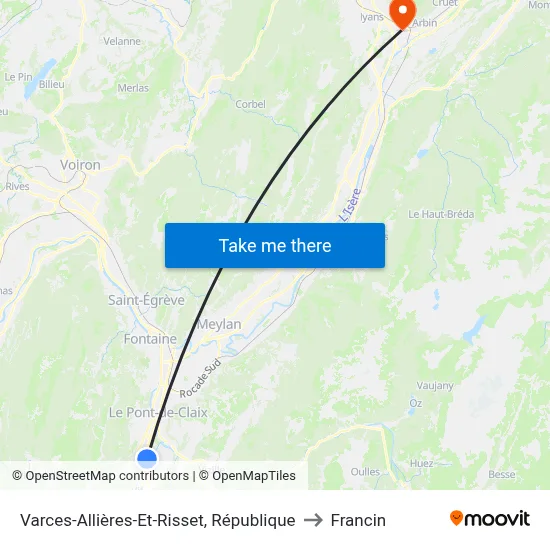 Varces-Allières-Et-Risset, République to Francin map