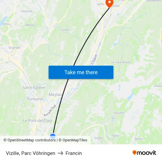Vizille, Parc Vöhringen to Francin map