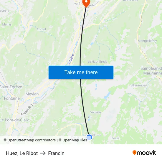 Huez, Le Ribot to Francin map