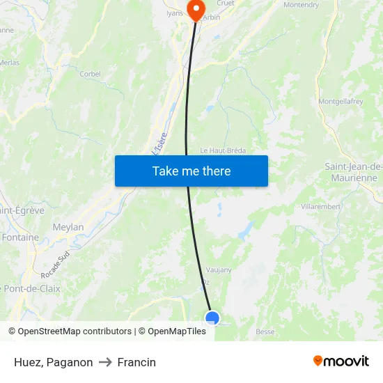 Huez, Paganon to Francin map