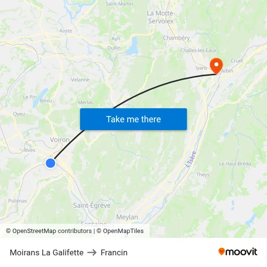 Moirans La Galifette to Francin map