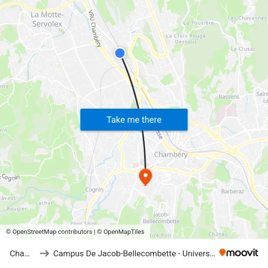 Chamnord to Campus De Jacob-Bellecombette - Université Savoie Mont Blanc map