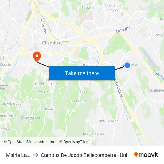 Mairie La Ravoire to Campus De Jacob-Bellecombette - Université Savoie Mont Blanc map