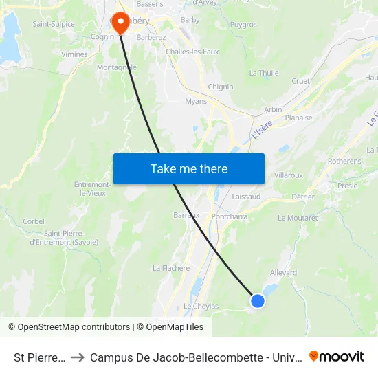 St Pierre Ecoles to Campus De Jacob-Bellecombette - Université Savoie Mont Blanc map
