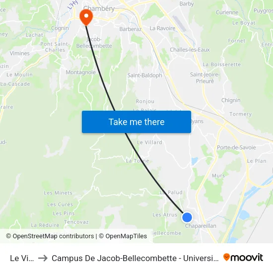 Le Villard to Campus De Jacob-Bellecombette - Université Savoie Mont Blanc map