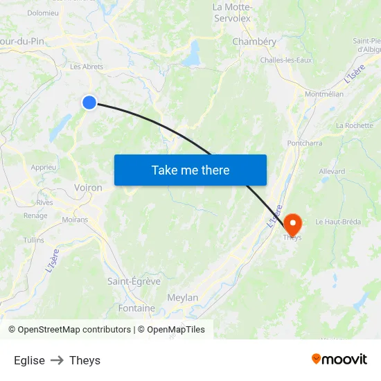Eglise to Theys map