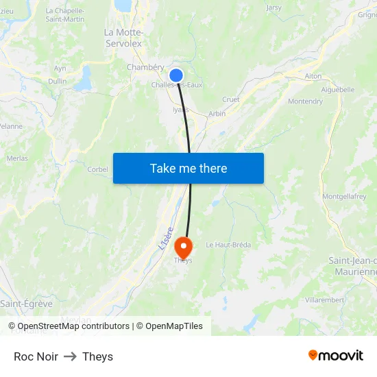 Roc Noir to Theys map