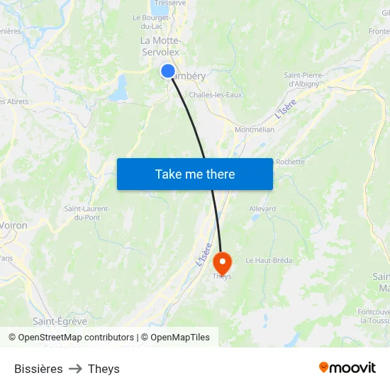 Bissières to Theys map