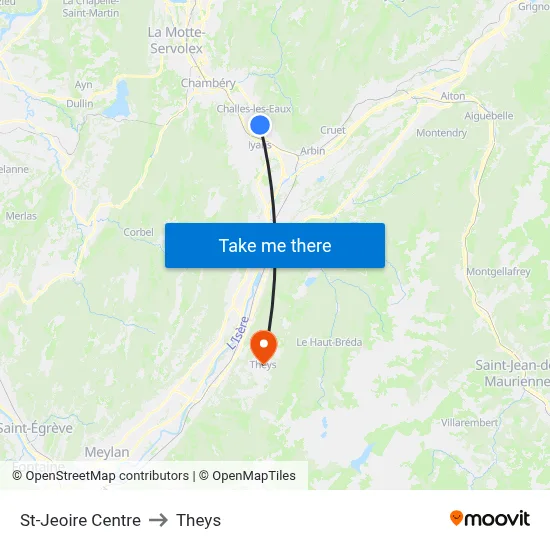 St-Jeoire Centre to Theys map