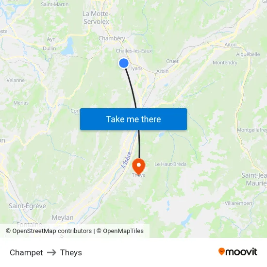 Champet to Theys map