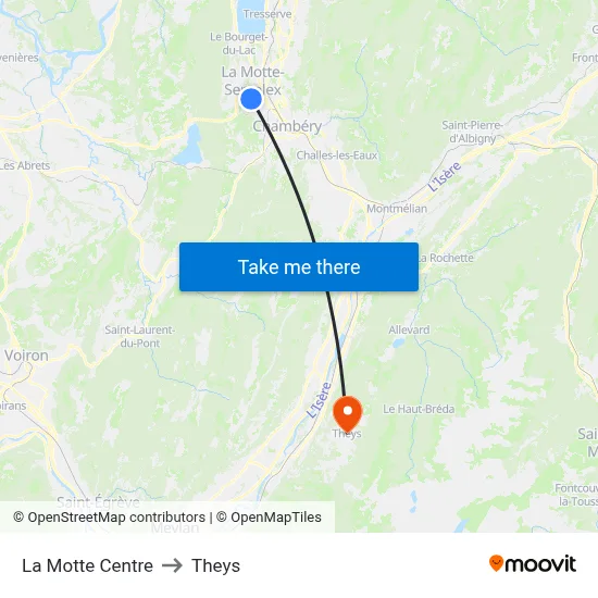 La Motte Centre to Theys map