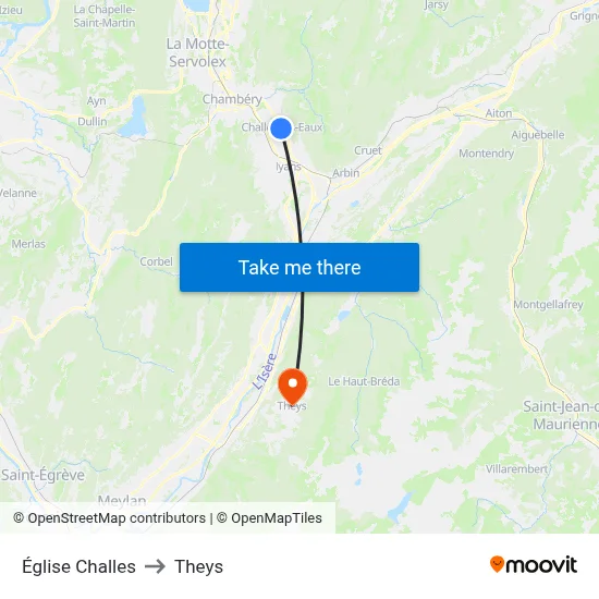 Église Challes to Theys map