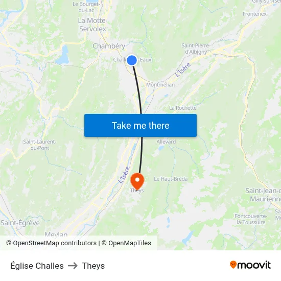 Église Challes to Theys map