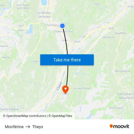 Monférine to Theys map