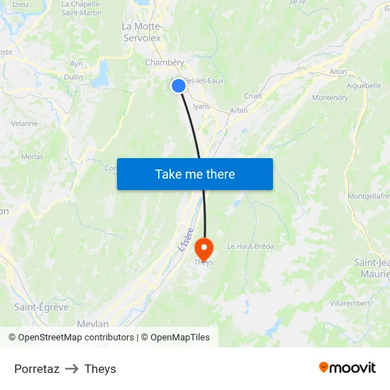 Porretaz to Theys map