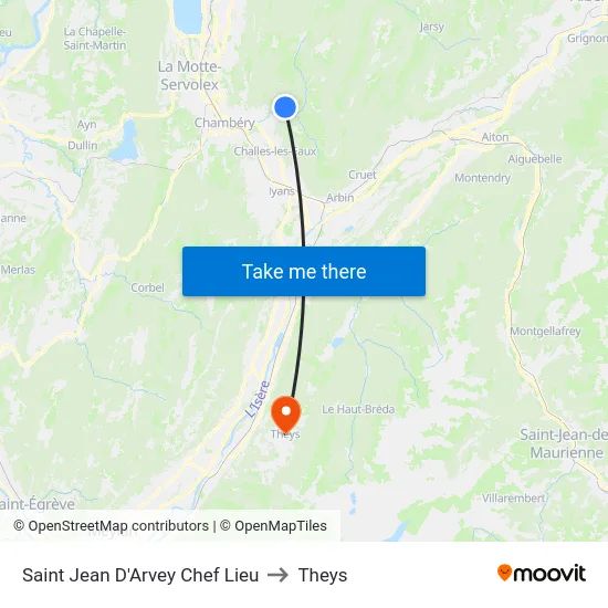 Saint Jean D'Arvey Chef Lieu to Theys map
