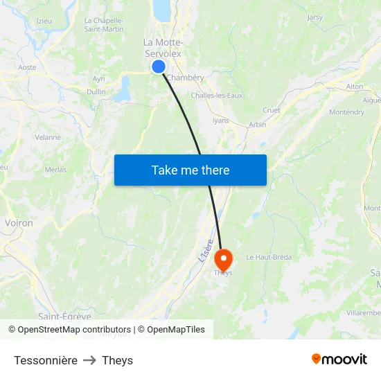 Tessonnière to Theys map